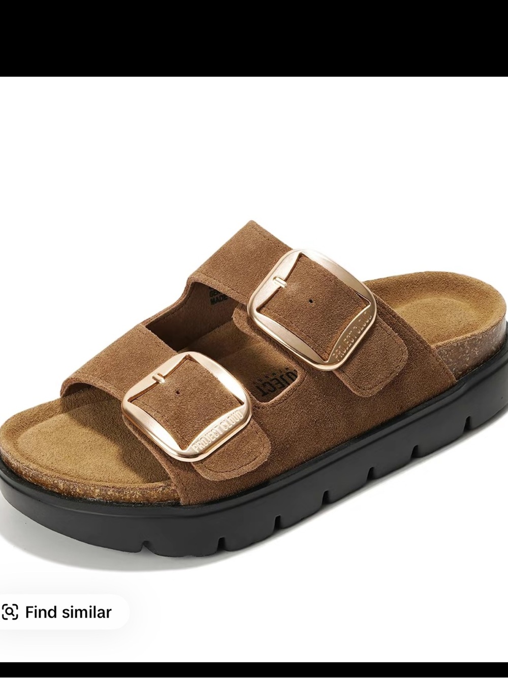 Brown Suede Double-Buckle Slide Sandals